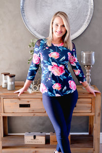 Style 324 - Navy and Pink floral top