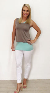 Duck-egg & Taupe Breastfeeding Overlay Top - CAN 