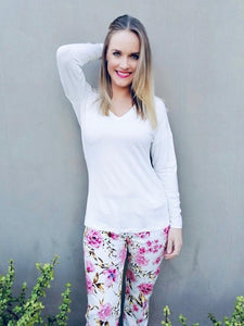 Milk & pink floral printed pants set - Style 378