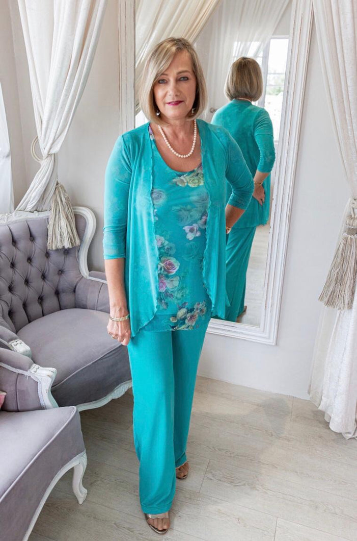 Turquoise mesh overlay pants - Style 353